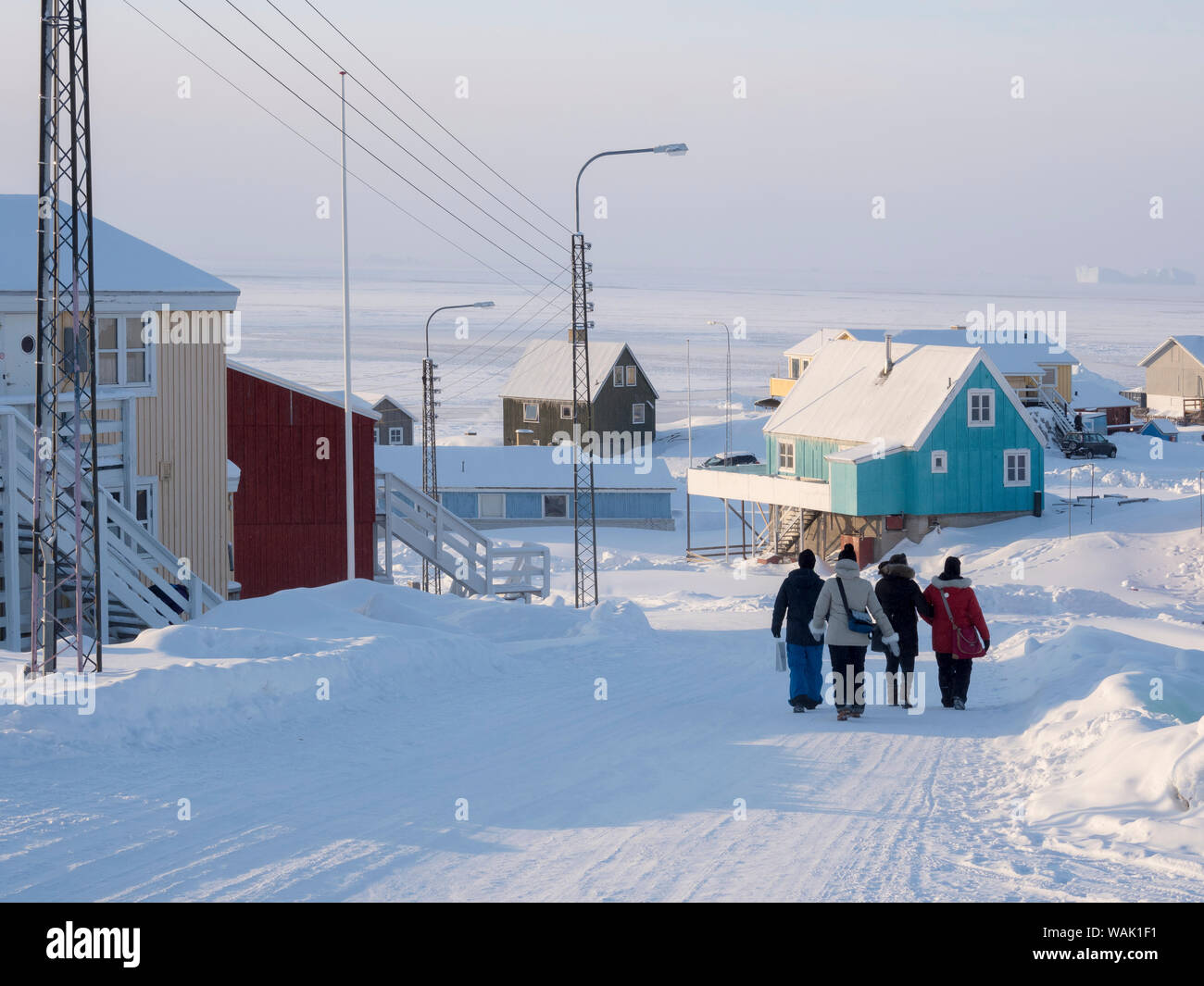 Streets of Ilulissat at the shore of Disko Bay. Greenland. (Editorial Use Only) Stock Photo