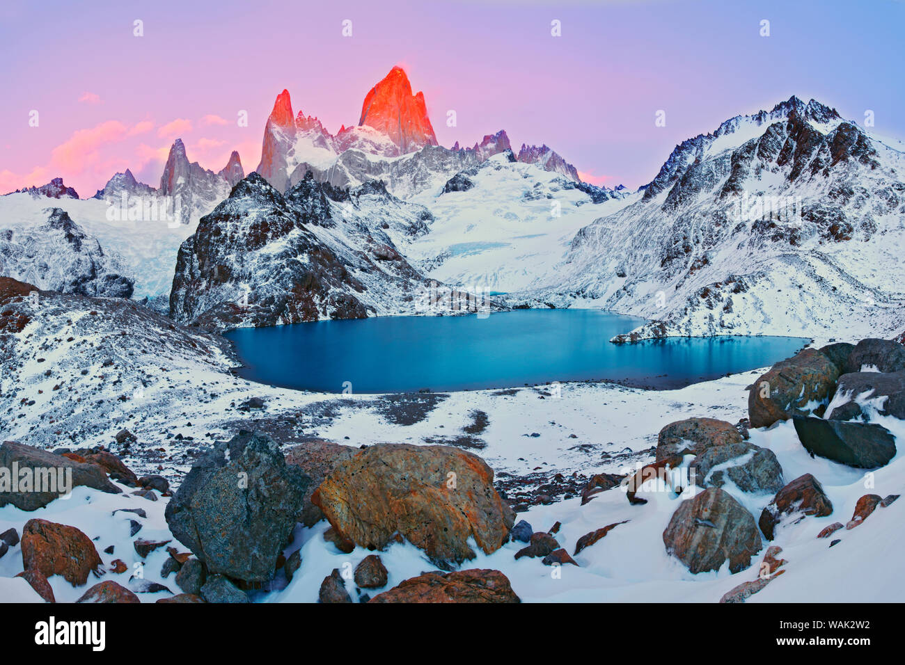 Argentina, Patagonia, Los Glaciares National Park. Sunrise on Mount Fitz Roy and Laguna de los Tres. Credit as: Dennis Kirkland / Jaynes Gallery / DanitaDelimont.com Stock Photo