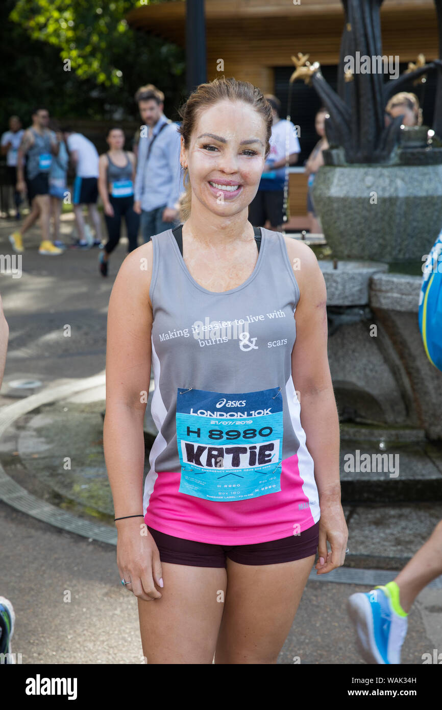 Katie Piper runs The ASICS London 10K alongside other charity supporters to  raise money for The Katie Piper Foundation  (www.katiepiperfoundation.org.uk) Featuring: Katie Piper Where: London,  United Kingdom When: 21 Jul 2019 Credit: