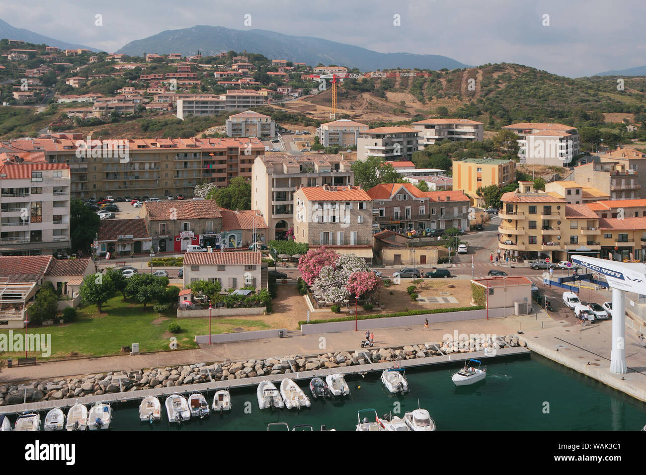 Propriano, Corsica, France - Jul 07, 2019: Yacht parking and town Stock Photo