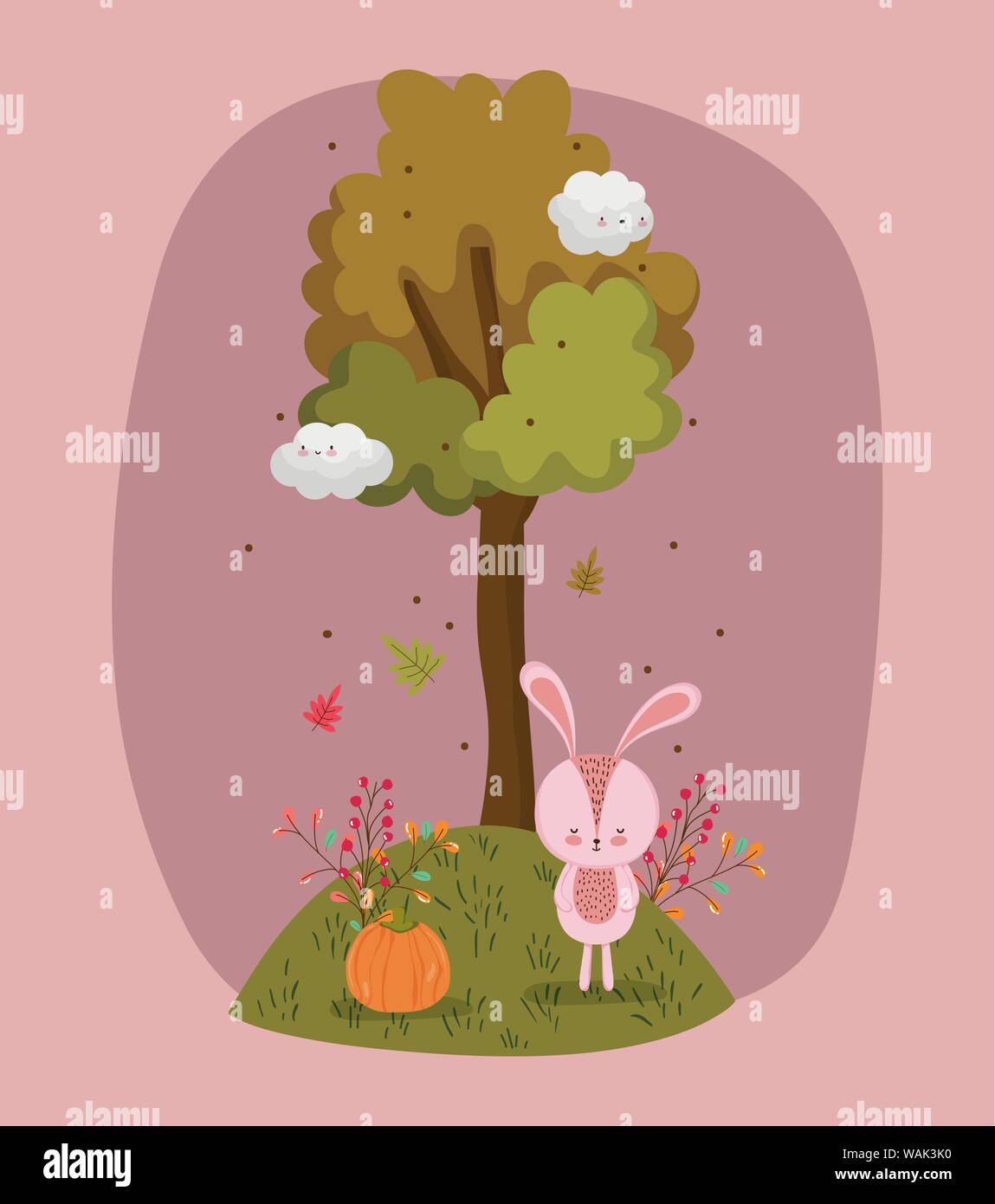 buny pumpkin hello autumn season vector illustration Stock Vector