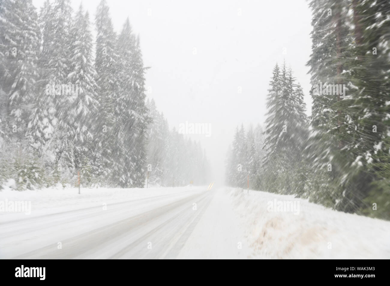 Winter driving conditions on Mount Hood, Oregon, USA Stock Photo Alamy
