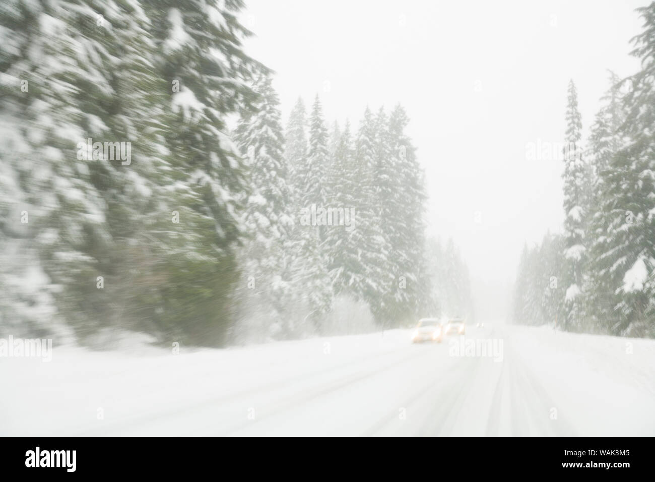 Winter driving conditions on Mount Hood, Oregon, USA Stock Photo Alamy