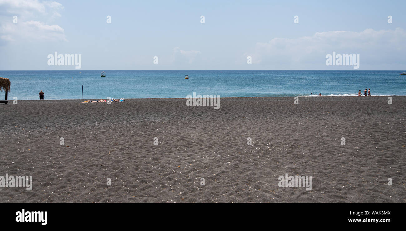 Perissa Greece July 11 2019 Holiday Makers Sunbathe And