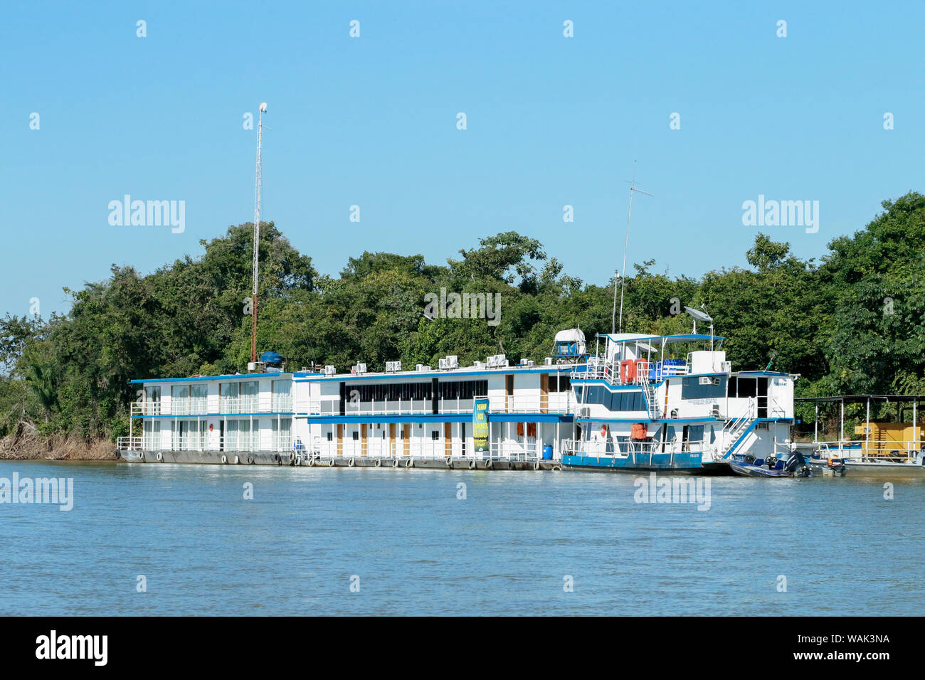 Floating Hotel, or Flotel, on the Cuiaba River. (Editorial Use Only) Stock Photo