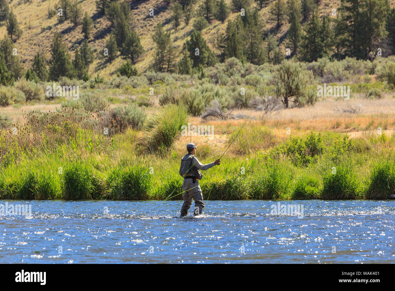 People fly fishing, Lower Deschutes River, Central Oregon, USA (MR