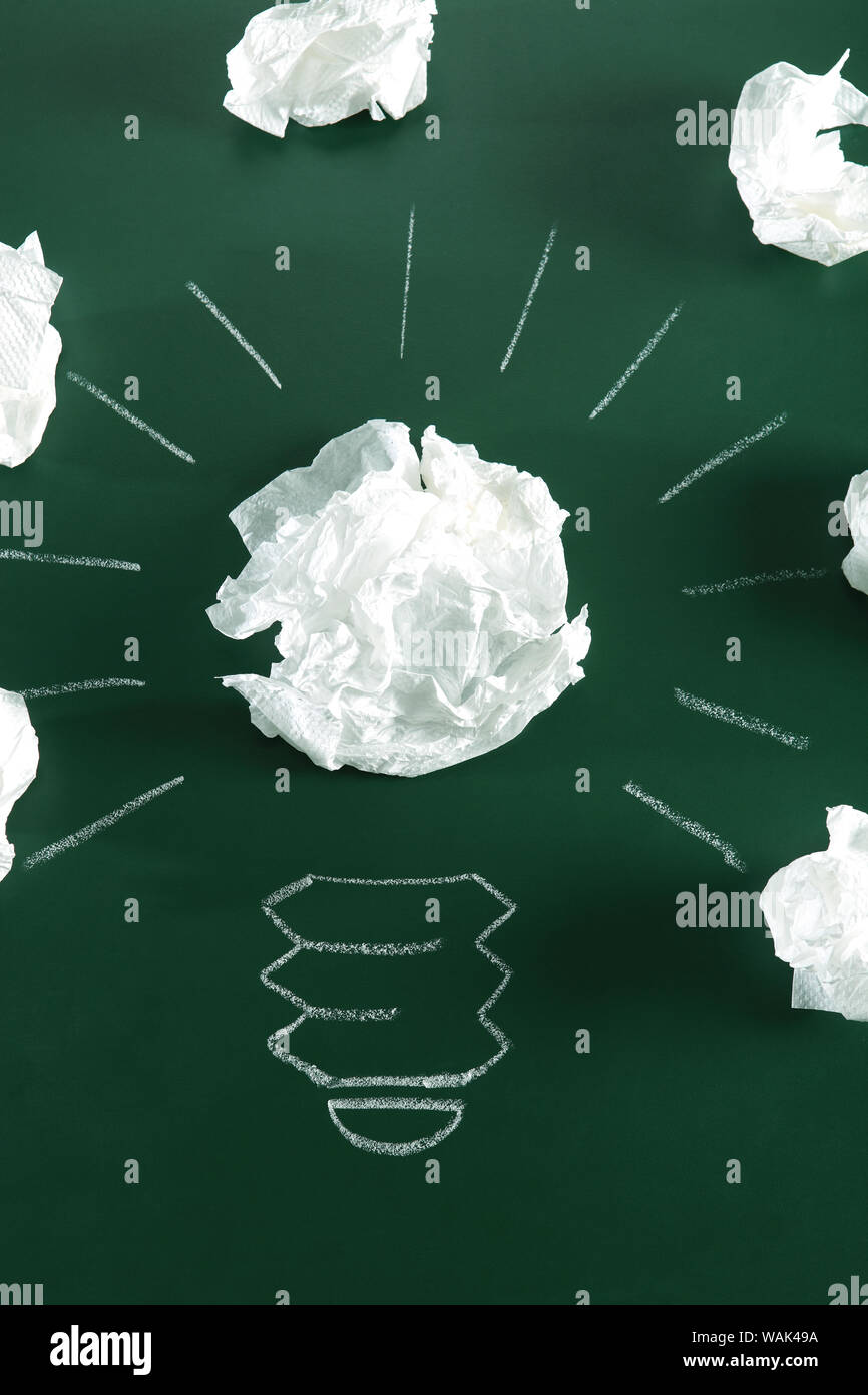 Lightbulb drawn on a blackboard Stock Photo