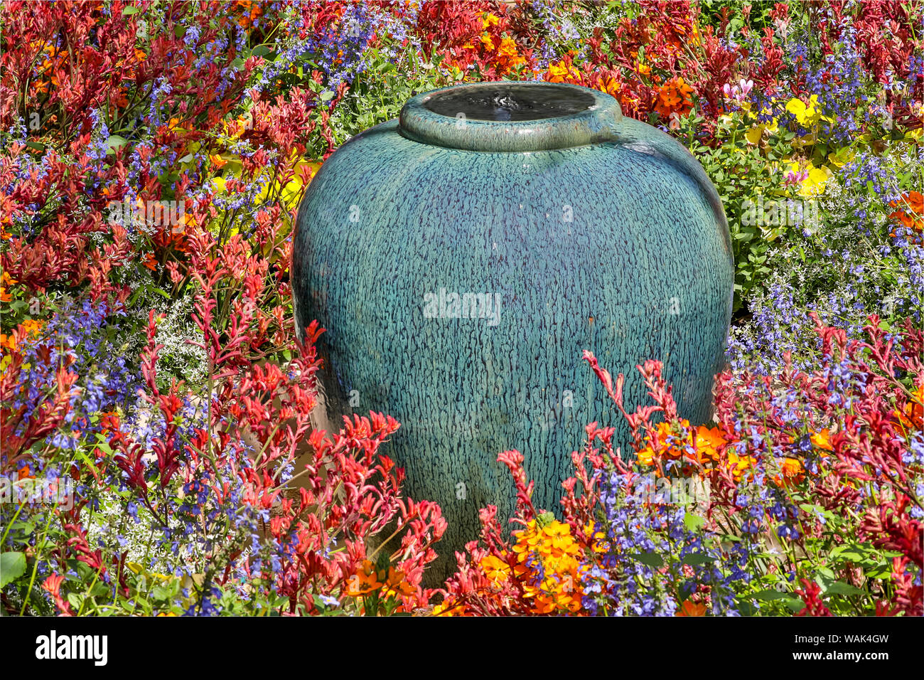 Flower pot in field of flowers at Longwood Gardens Conservatory, Pennsylvania Stock Photo