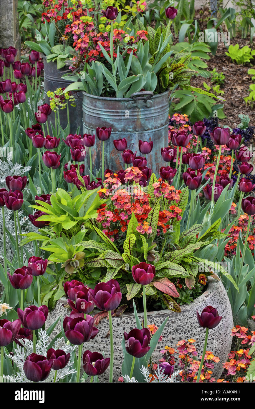 Colorful planters at entrance to Chanticleer Garden, Wayne
