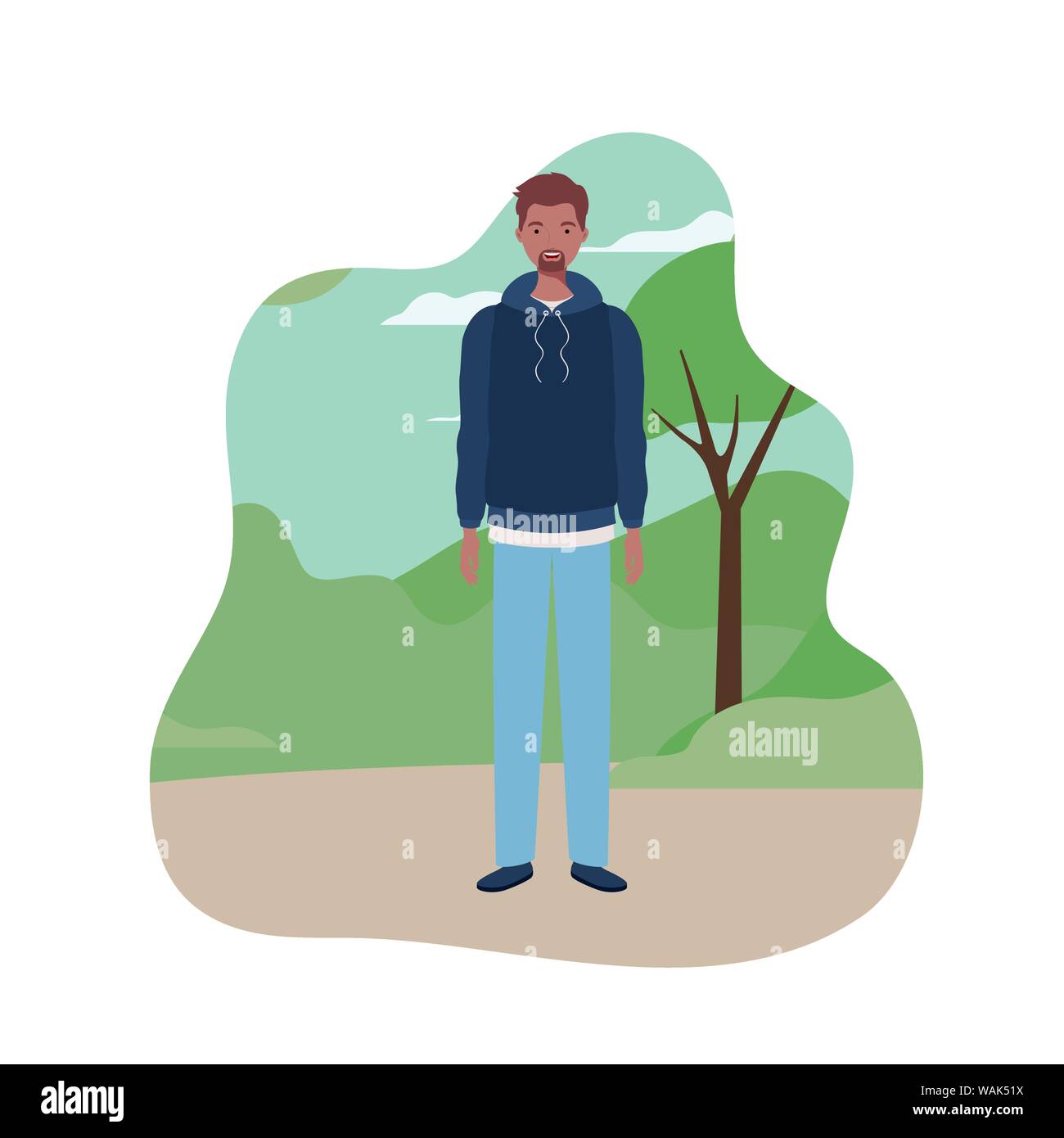 young man standing with landscape background Stock Vector Image & Art ...