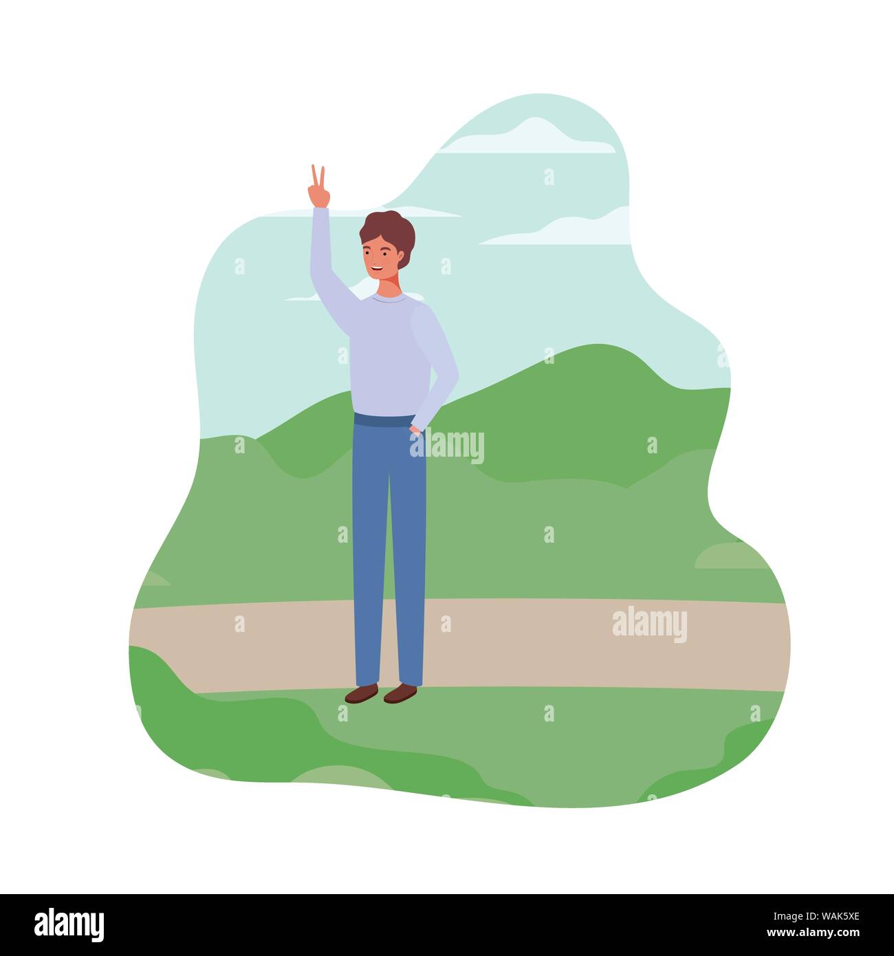 young man standing with landscape background Stock Vector Image & Art ...