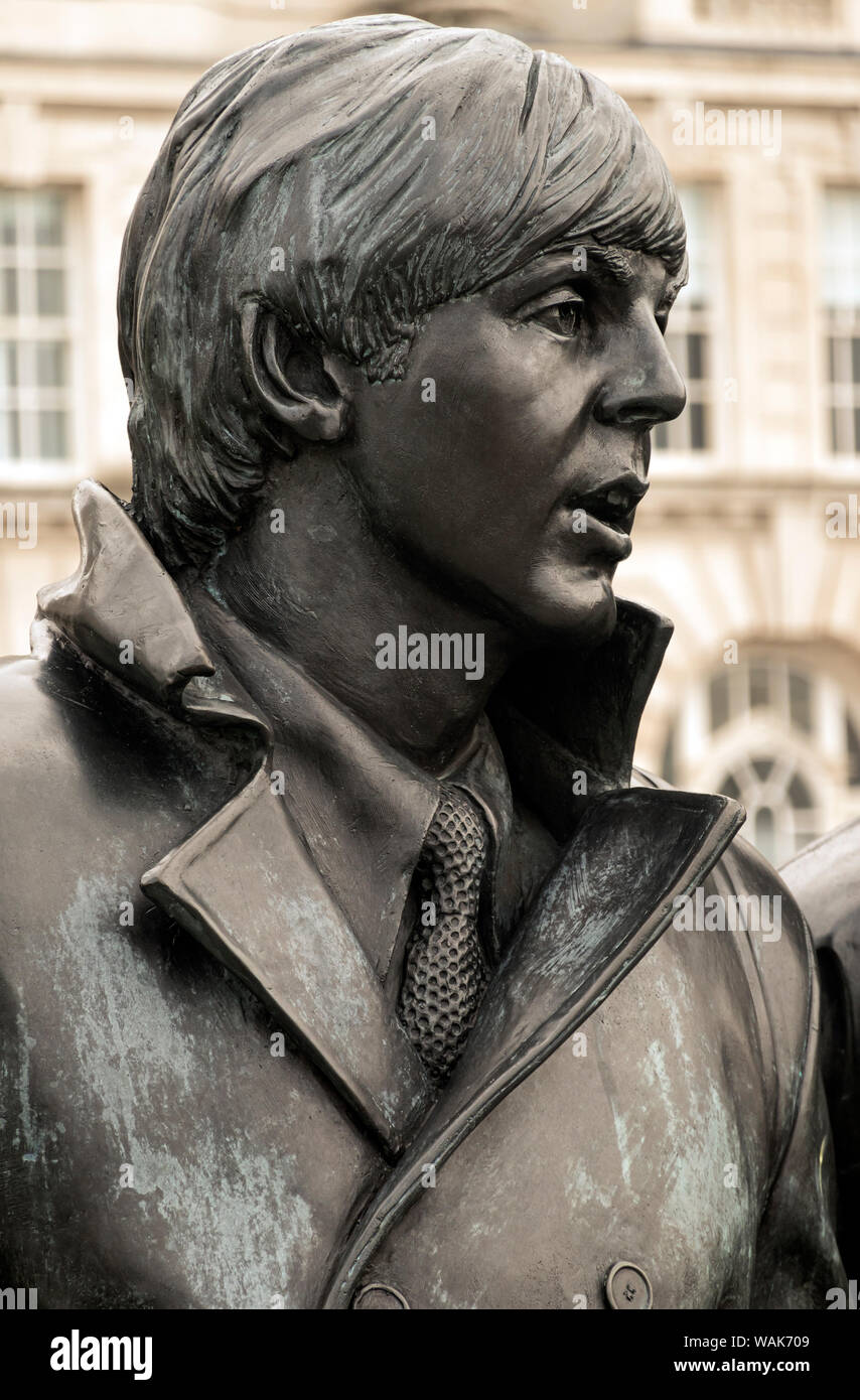 Paul McCartney statue in Pier Head, Liverpool by sculptor Andrew