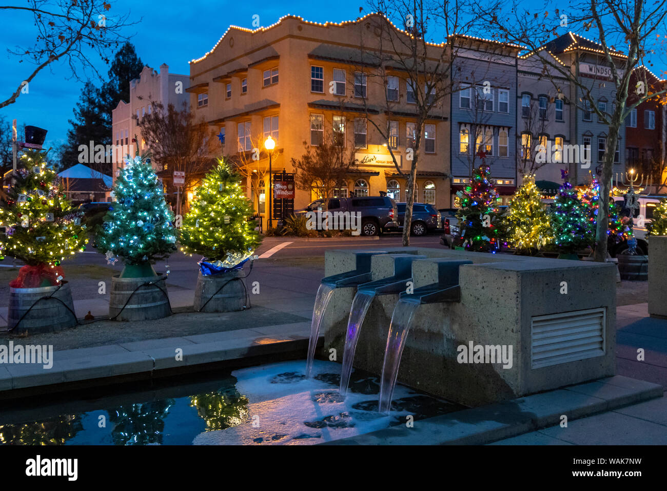 Christmas decorations on the main street of Windsor, California Stock Photo