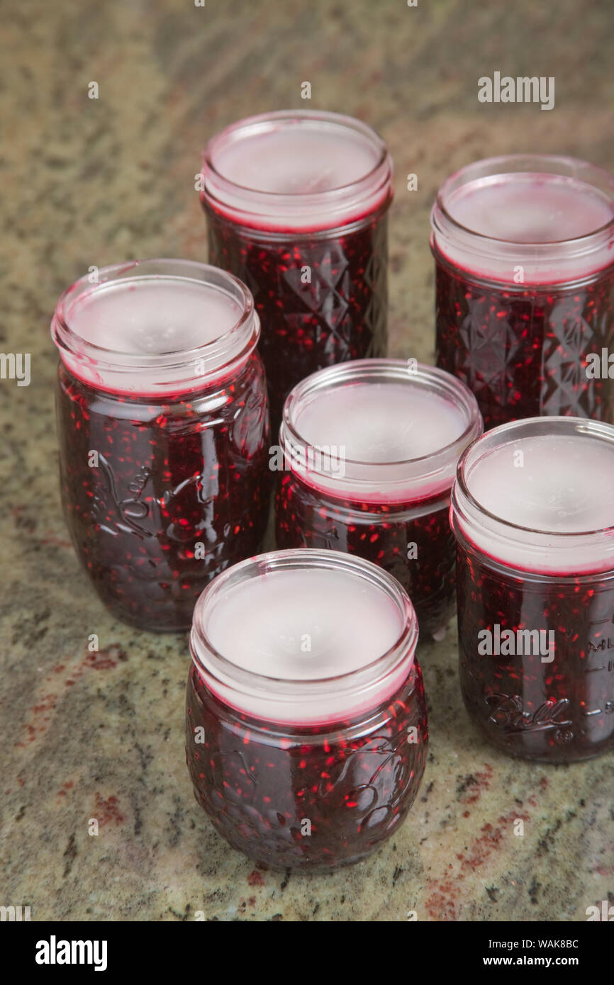 Jars Of Blackberry Jam With The Household Wax Paraffin Mostly