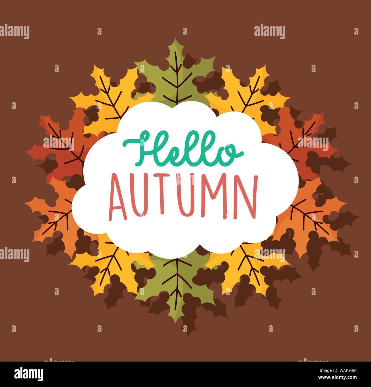 hello autumn season message badge leaves vector illustration Stock