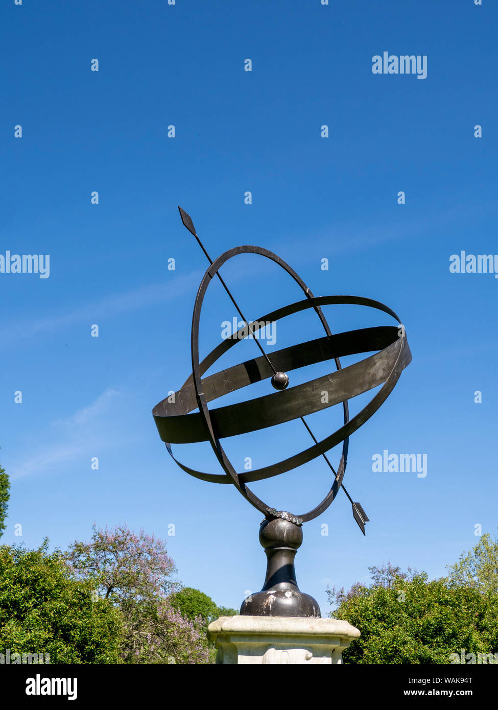 USA, Delaware. A large sundial in a garden. Stock Photo