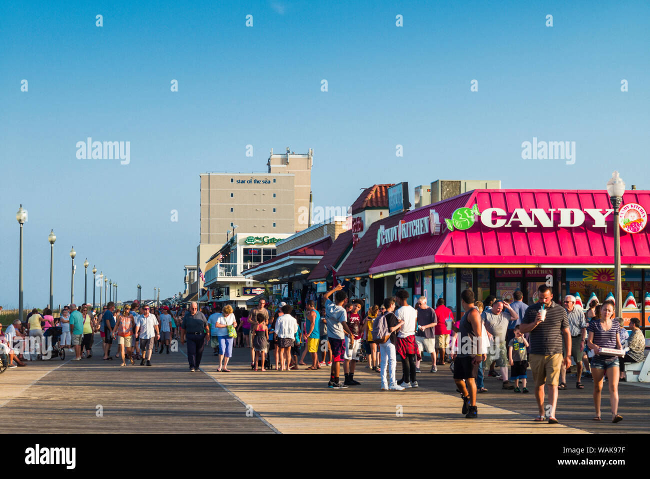 USA, Delaware, Rehoboth. Rehoboth Beach boardwalk, summer Stock Photo