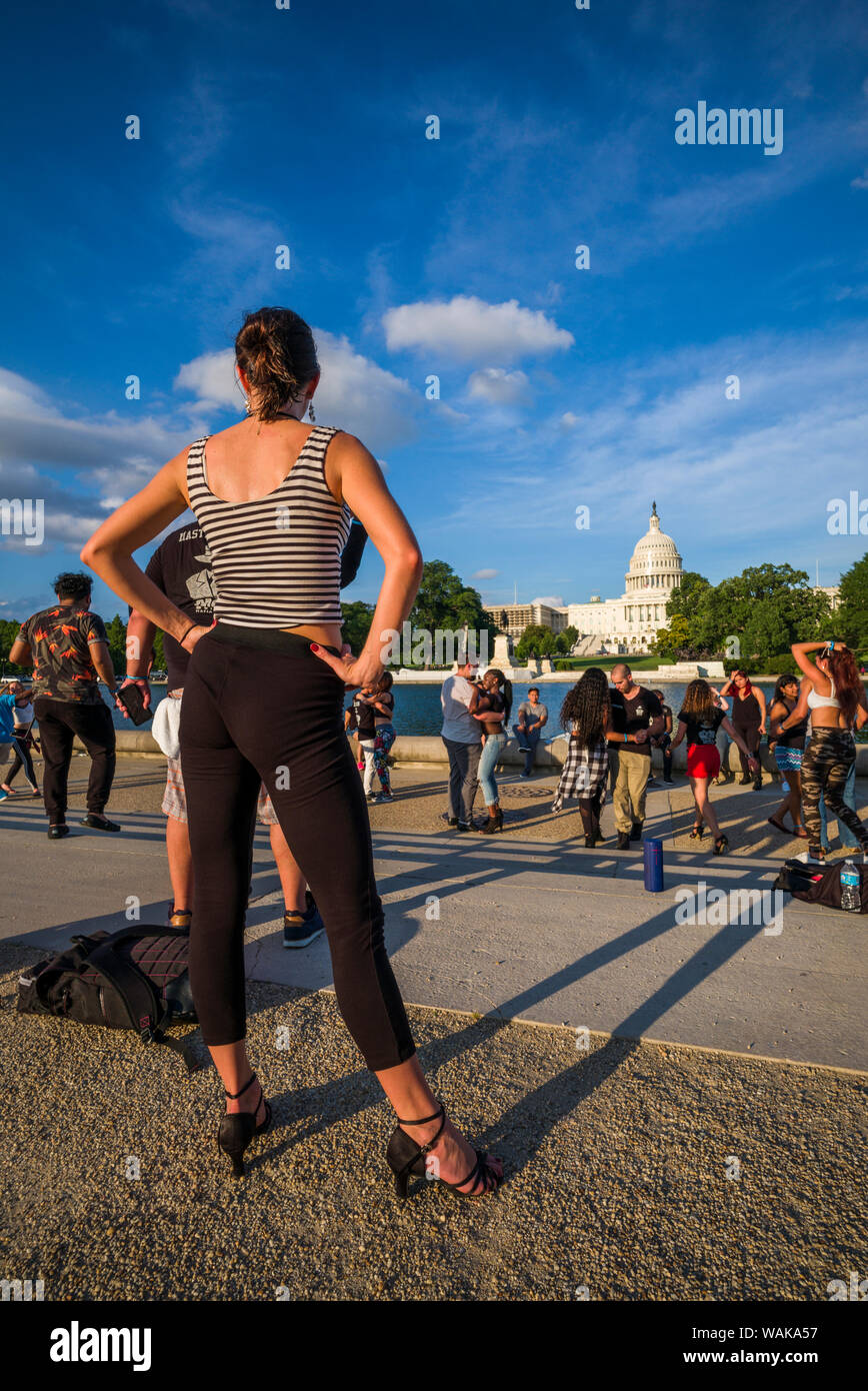 USA, Washington D.C. Soca Dance flash mob dancers dancing by the US Capitol Stock Photo