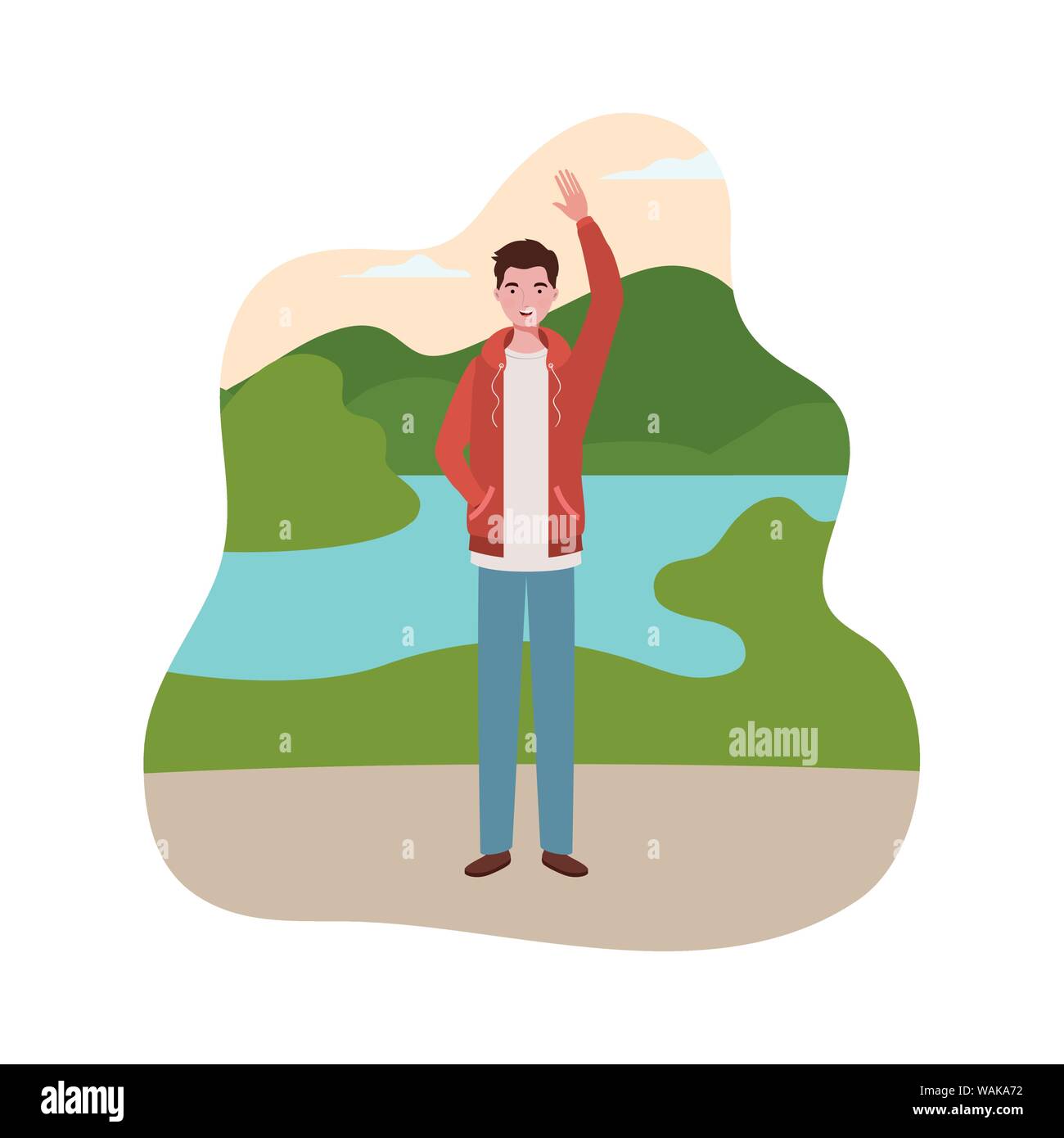 young man standing with landscape background Stock Vector Image & Art ...