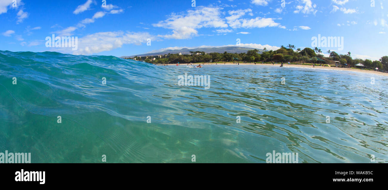 Fisheye view of wave breaks at Hapuna Beach, Big Island, Hawaii Stock Photo