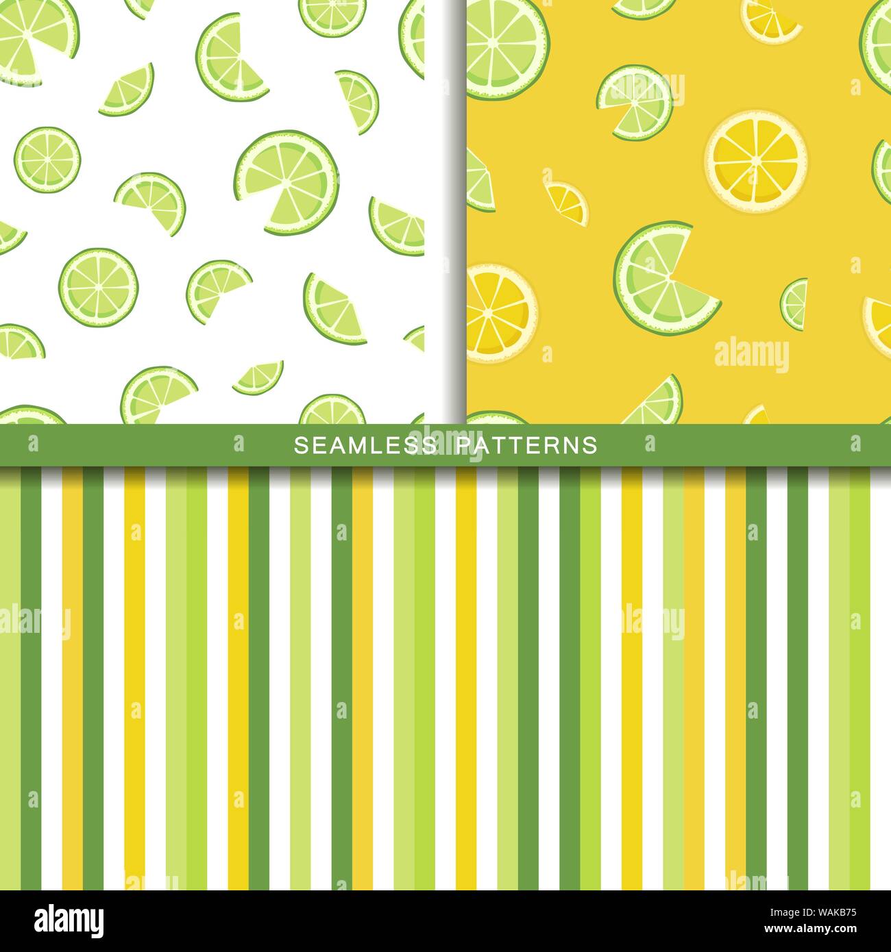 Set of vector seamless patterns with lime and lemon slices. Endless ...
