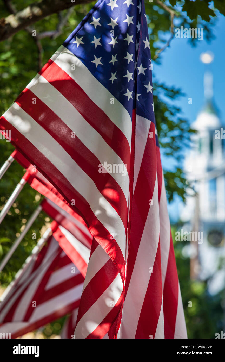 USA, Massachusetts, Cape Ann, Manchester by the Sea. Fourth of July, US flags Stock Photo
