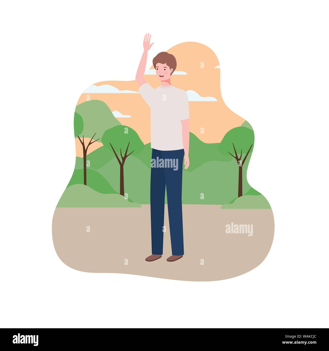 young man standing with landscape background Stock Vector Image & Art ...