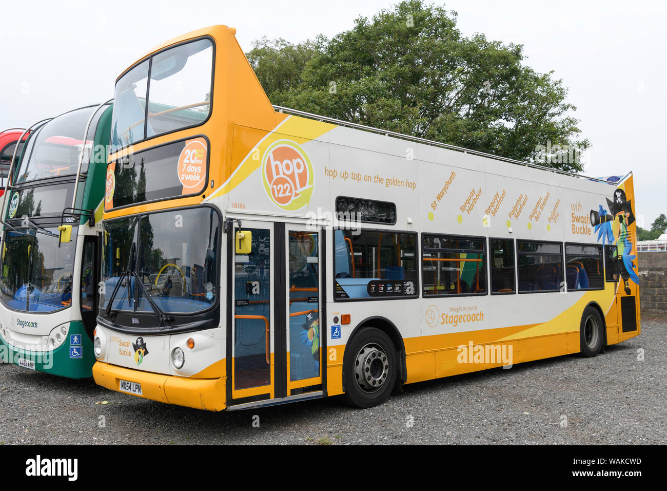 Stagecoach operated open top double decker bus. Stock Photo