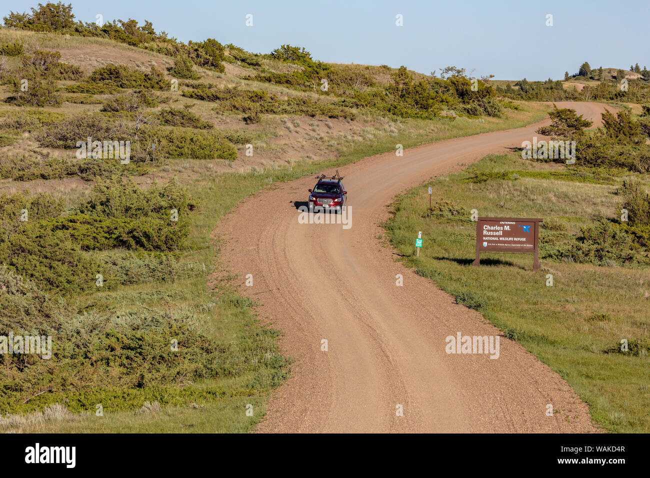 Driving in the CM Russell National Wildlife Refuge near Fort Peck, Montana, USA Stock Photo