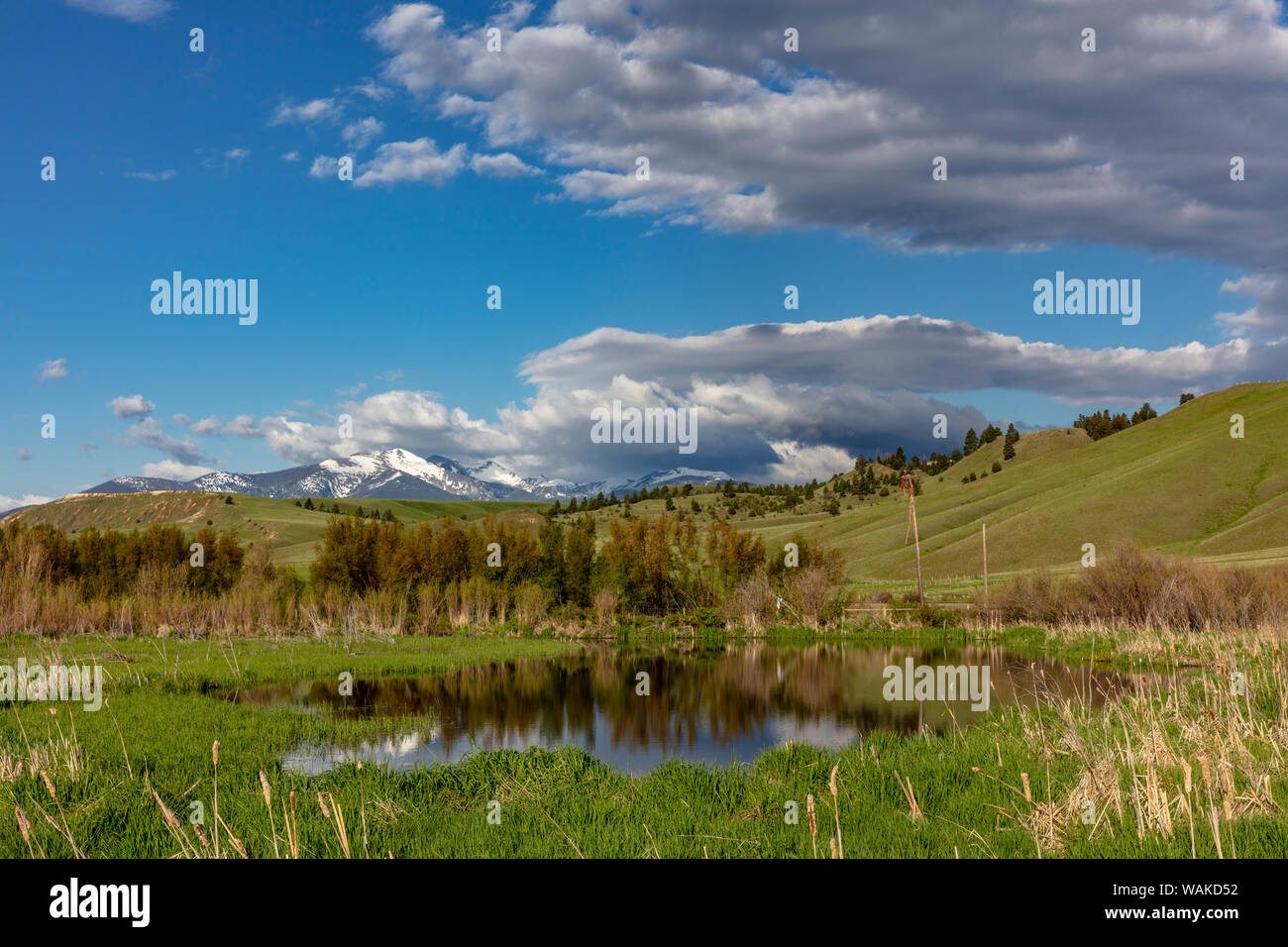 Flint Creek Mountains and wetlands near Deer Lodge, Montana, USA Stock Photo