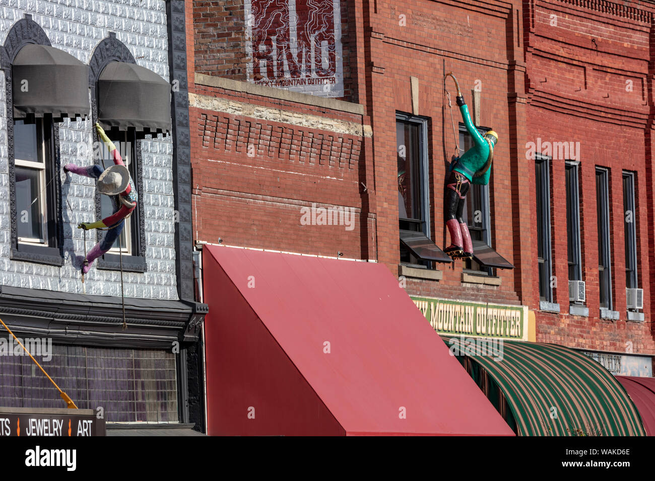 Rock climbing figures in downtown Kalispell, Montana, USA Stock Photo