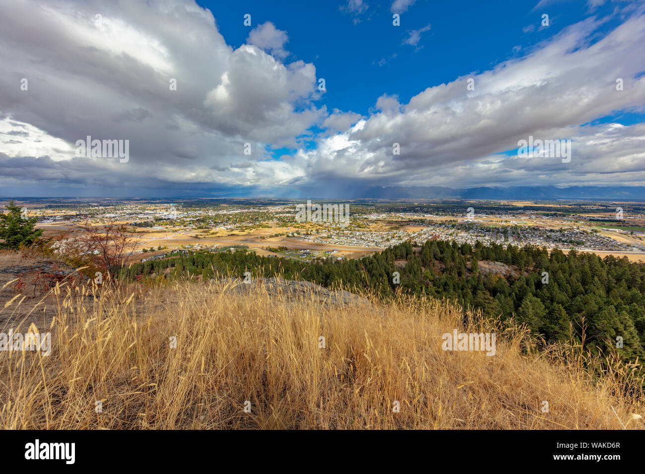 View of Kalispell and the Flathead Valley from overlook at Lone Pine State Park in Kalispell, Montana, USA Stock Photo