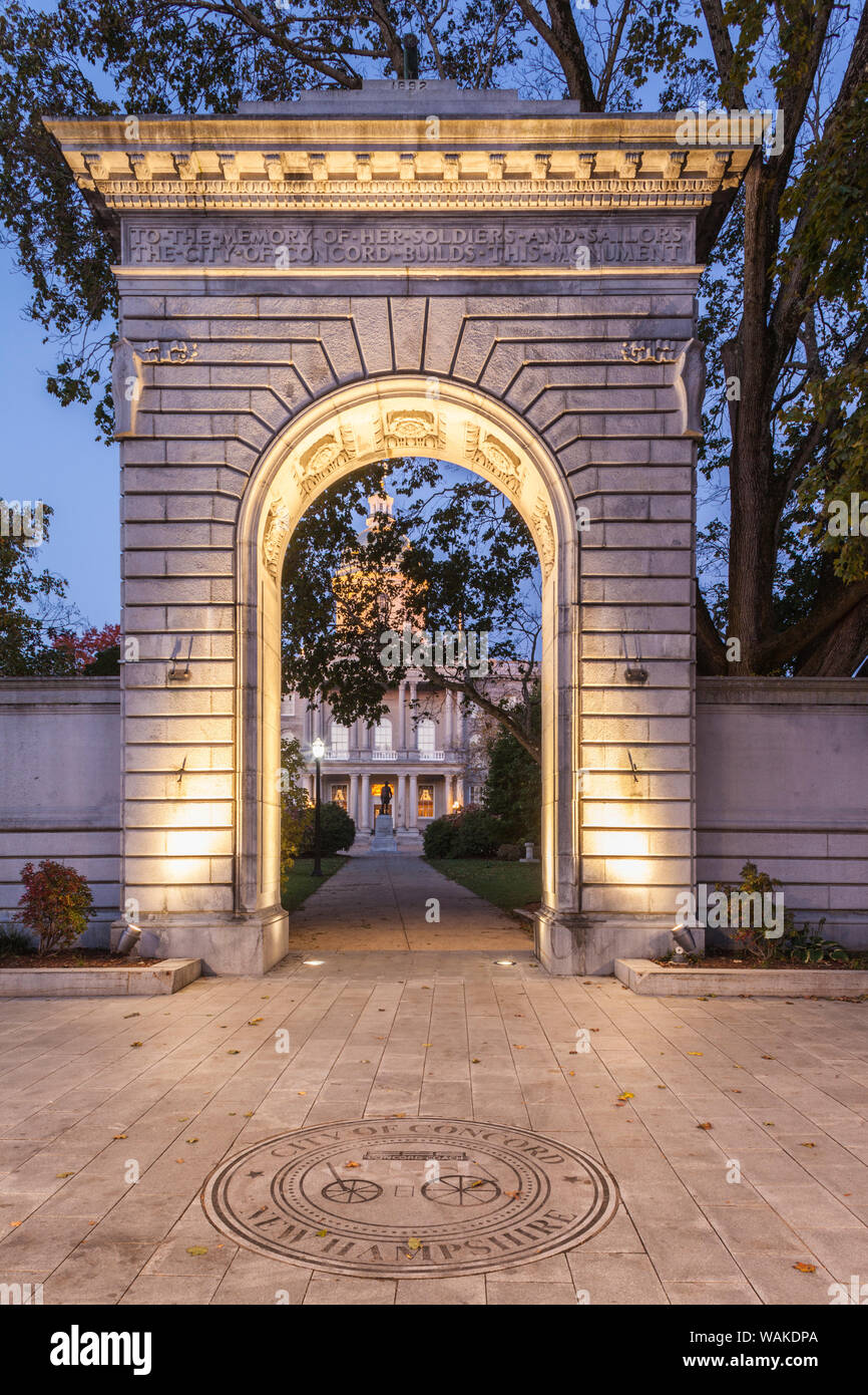 USA, Concord. New Hampshire State House, Soldiers and Sailors Memorial Arch Stock Photo
