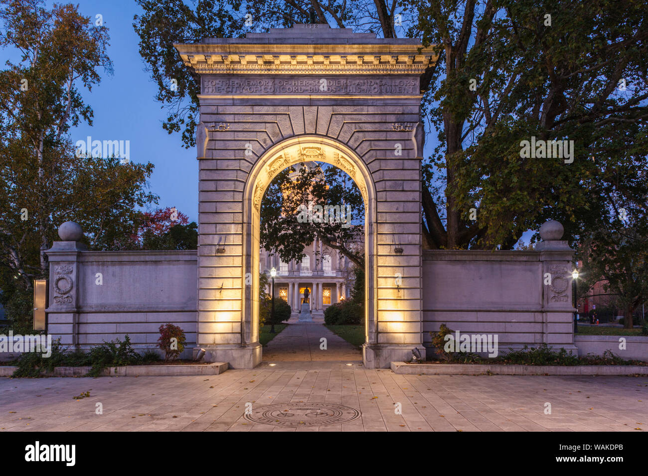 USA, Concord. New Hampshire State House, Soldiers and Sailors Memorial Arch Stock Photo