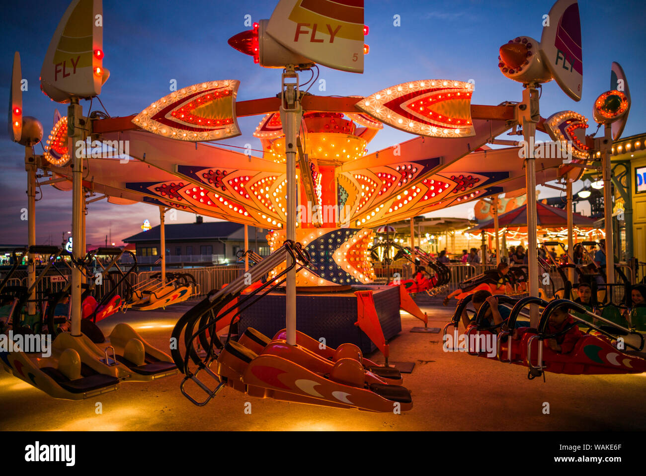 USA, New Jersey, Wildwoods. Wildwood Boardwalk and amusement park rides Stock Photo Alamy