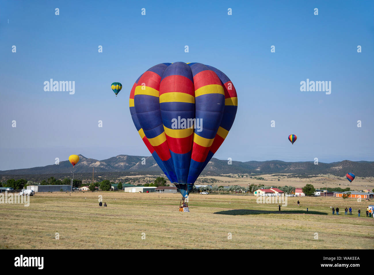 Hot air balloon bringing color to the sky. (Editorial Use Only) Stock Photo