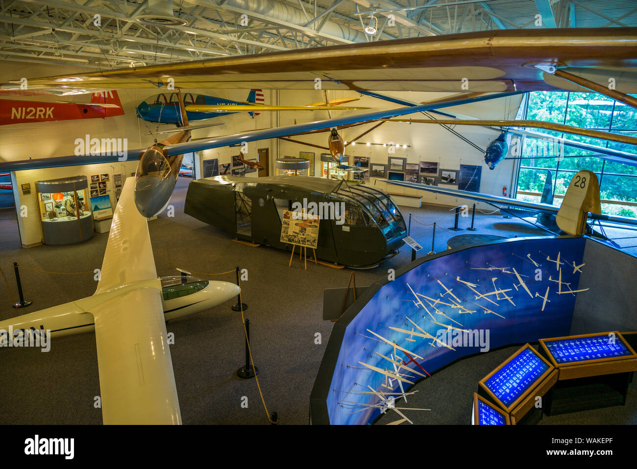 USA, New York, Elmira. National Soaring Museum interior with historic gliders (Editorial Use