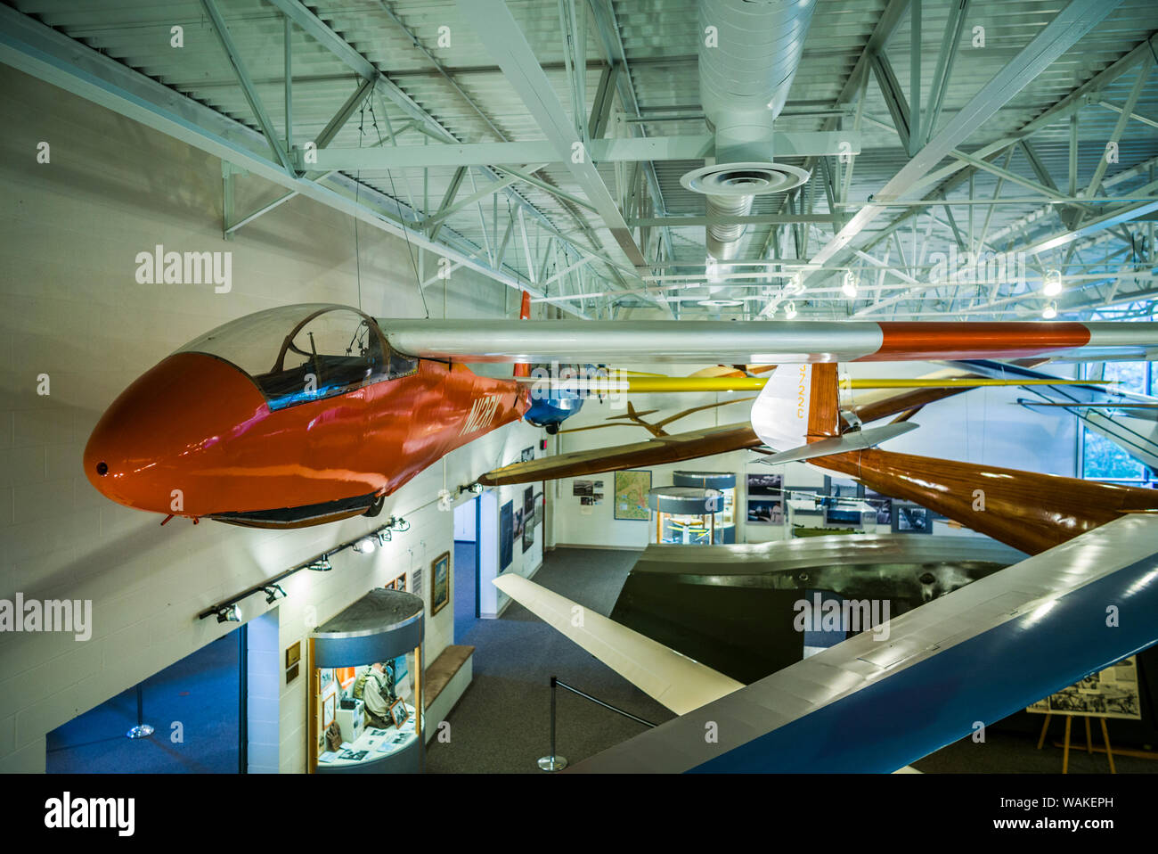 USA, New York, Elmira. National Soaring Museum interior with historic gliders (Editorial Use