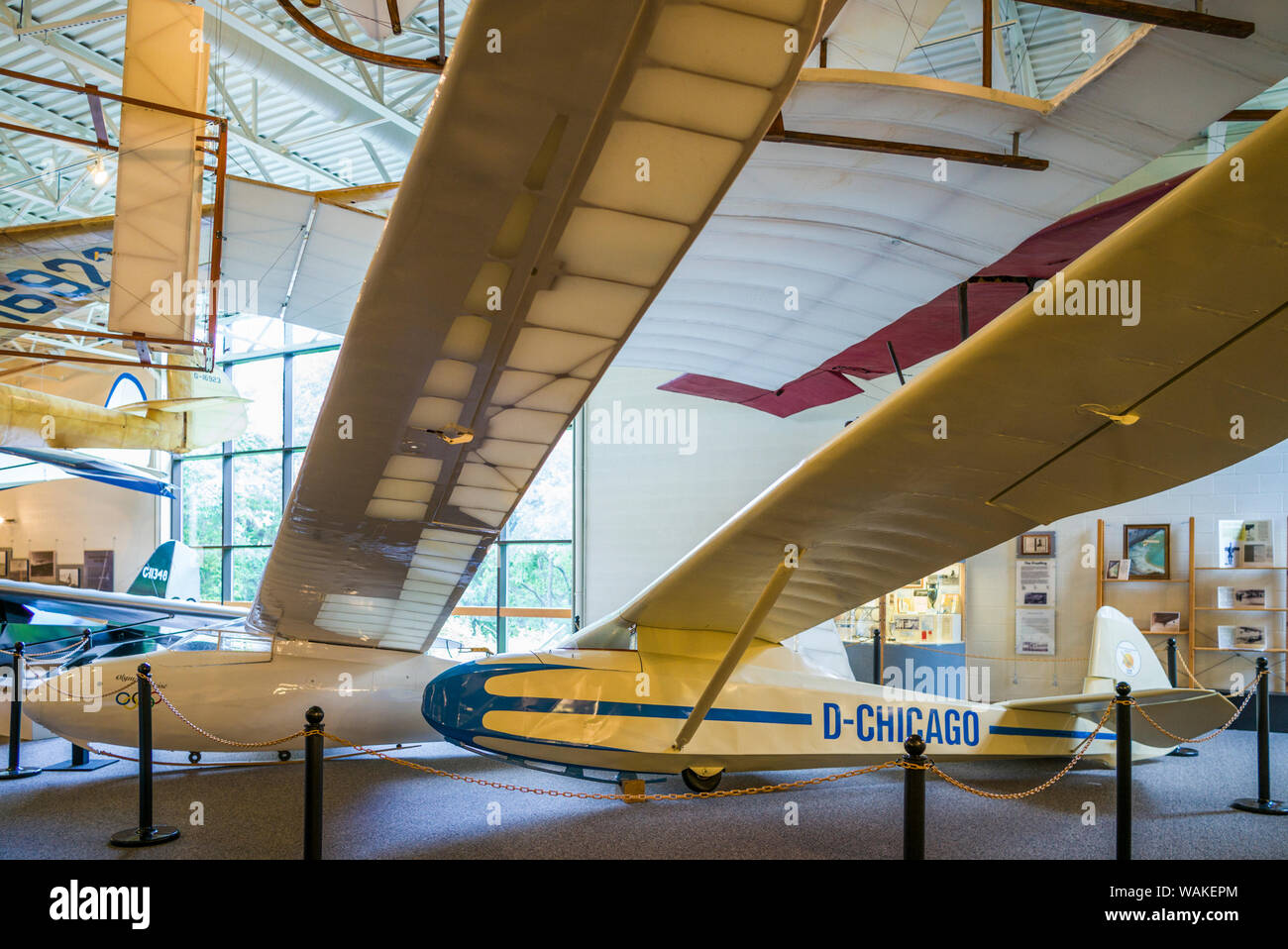 USA, New York, Elmira. National Soaring Museum interior with historic gliders (Editorial Use