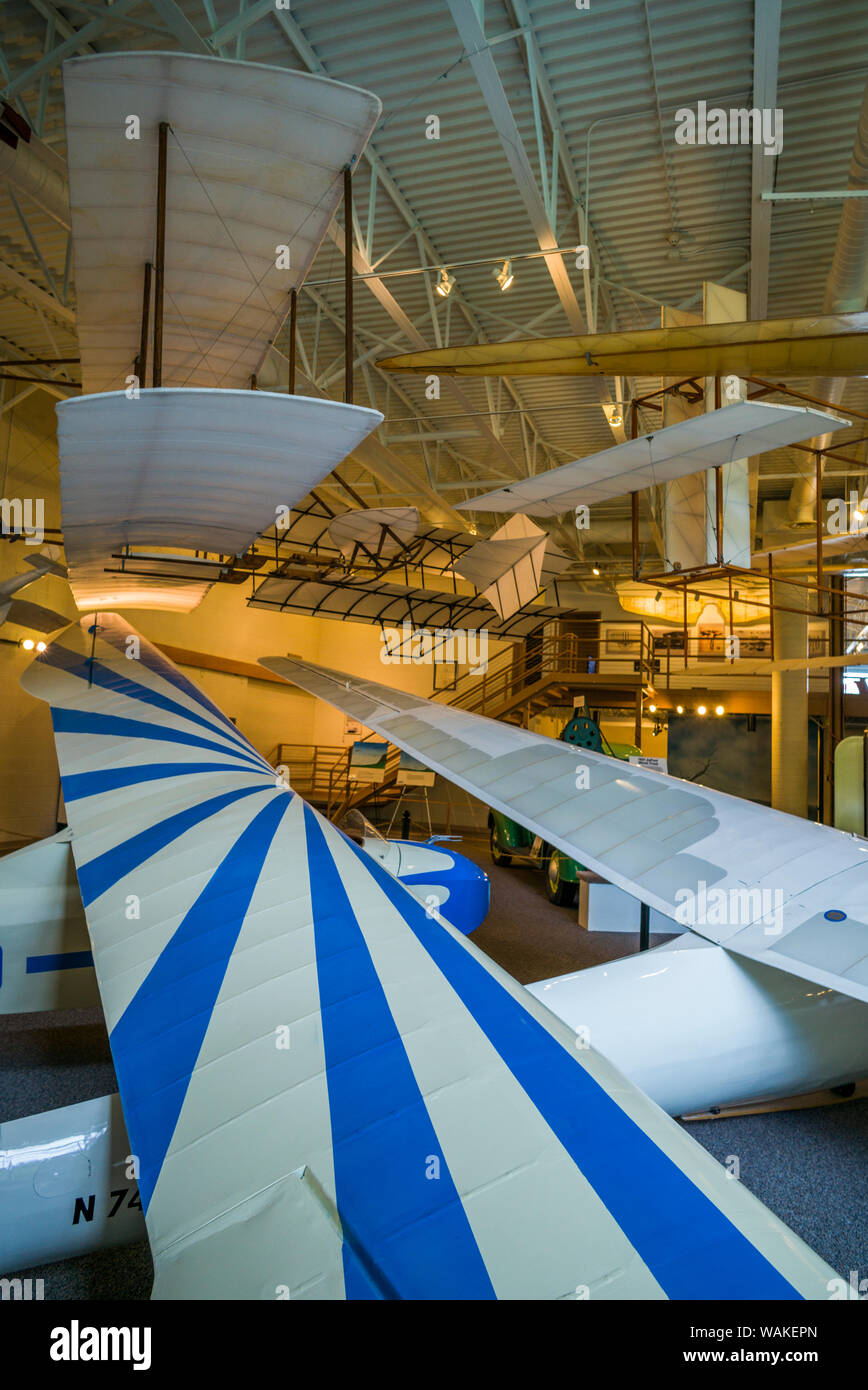 USA, New York, Elmira. National Soaring Museum interior with historic gliders (Editorial Use