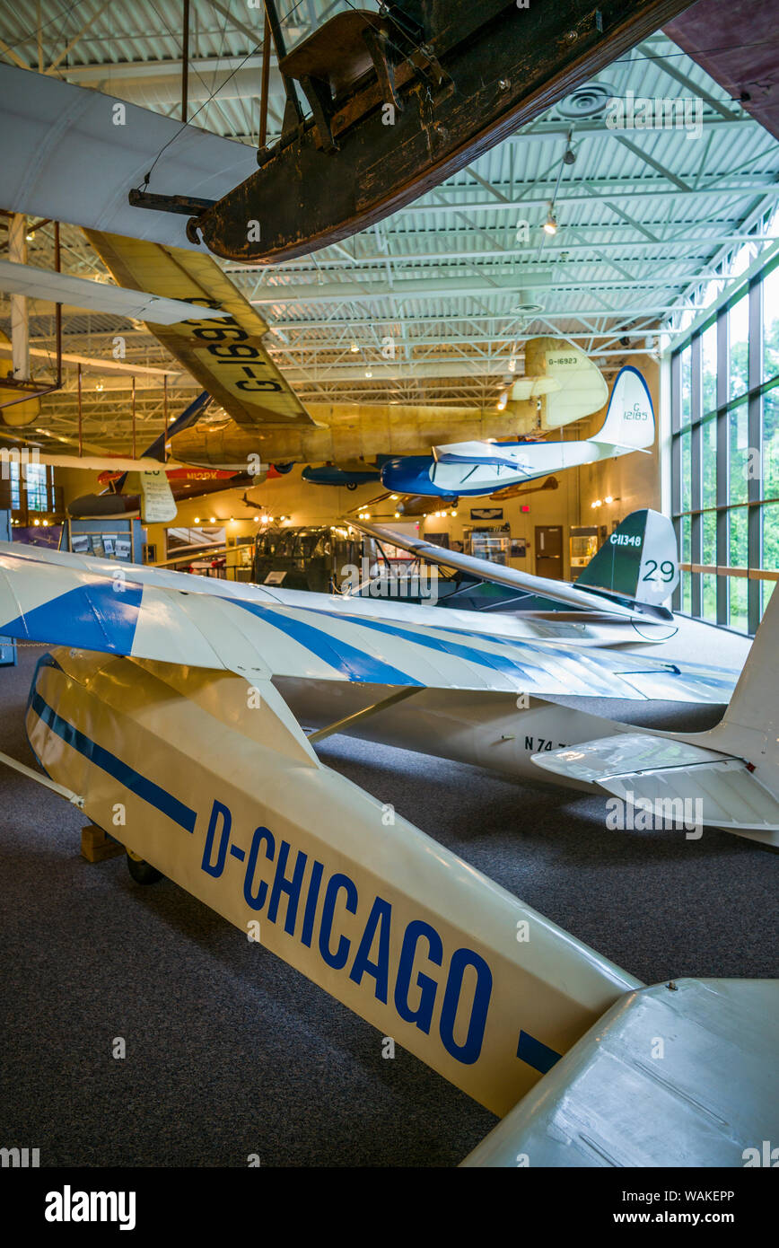 USA, New York, Elmira. National Soaring Museum interior with historic gliders (Editorial Use