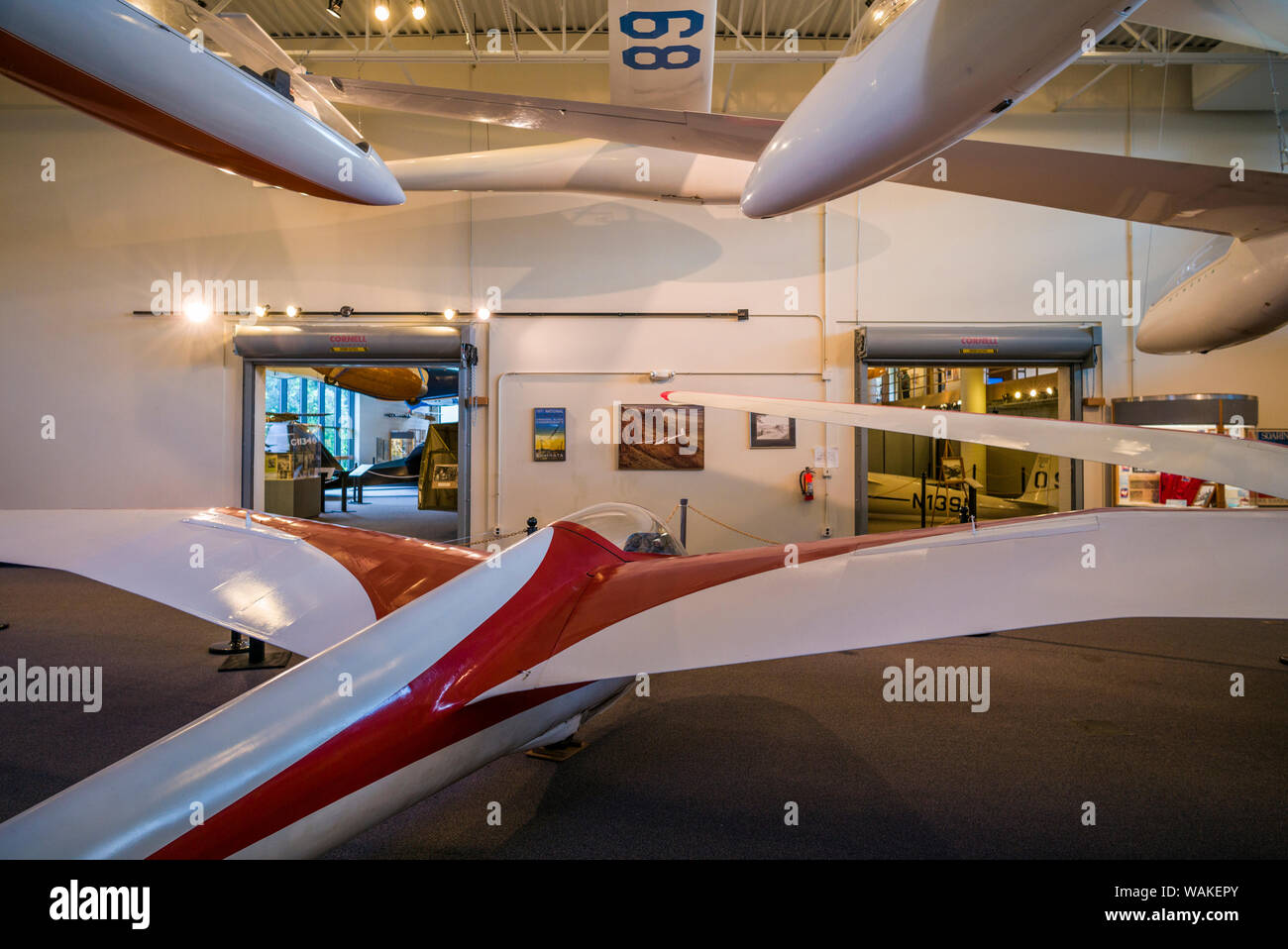 USA, New York, Elmira. National Soaring Museum interior with historic gliders (Editorial Use