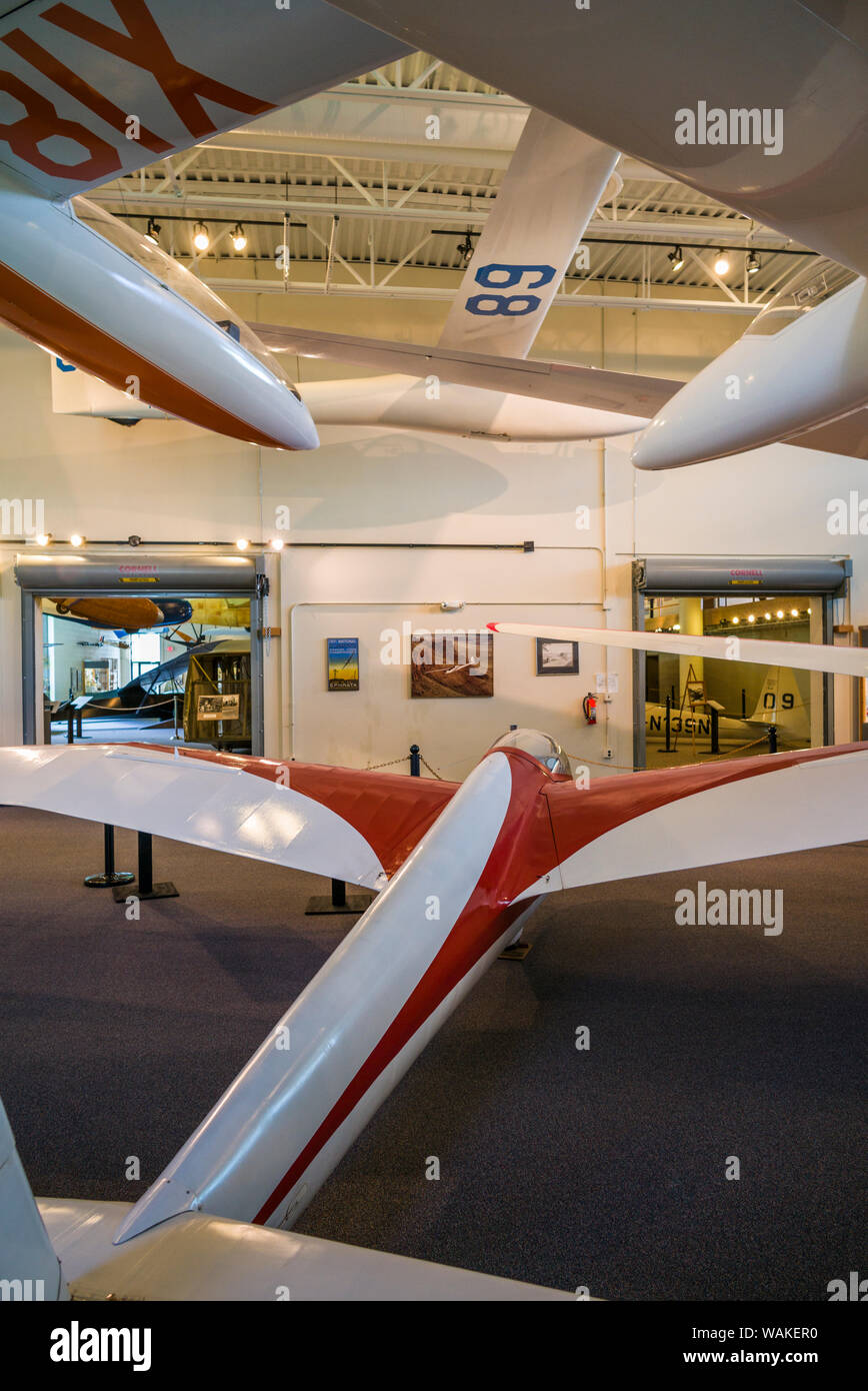 USA, New York, Elmira. National Soaring Museum interior with historic gliders (Editorial Use
