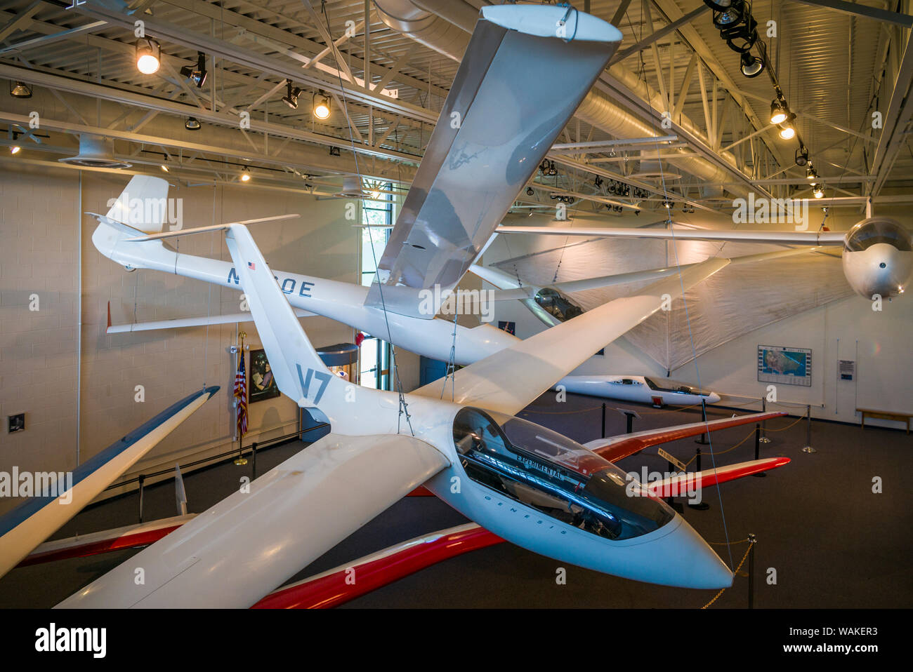 USA, New York, Elmira. National Soaring Museum interior with historic gliders (Editorial Use