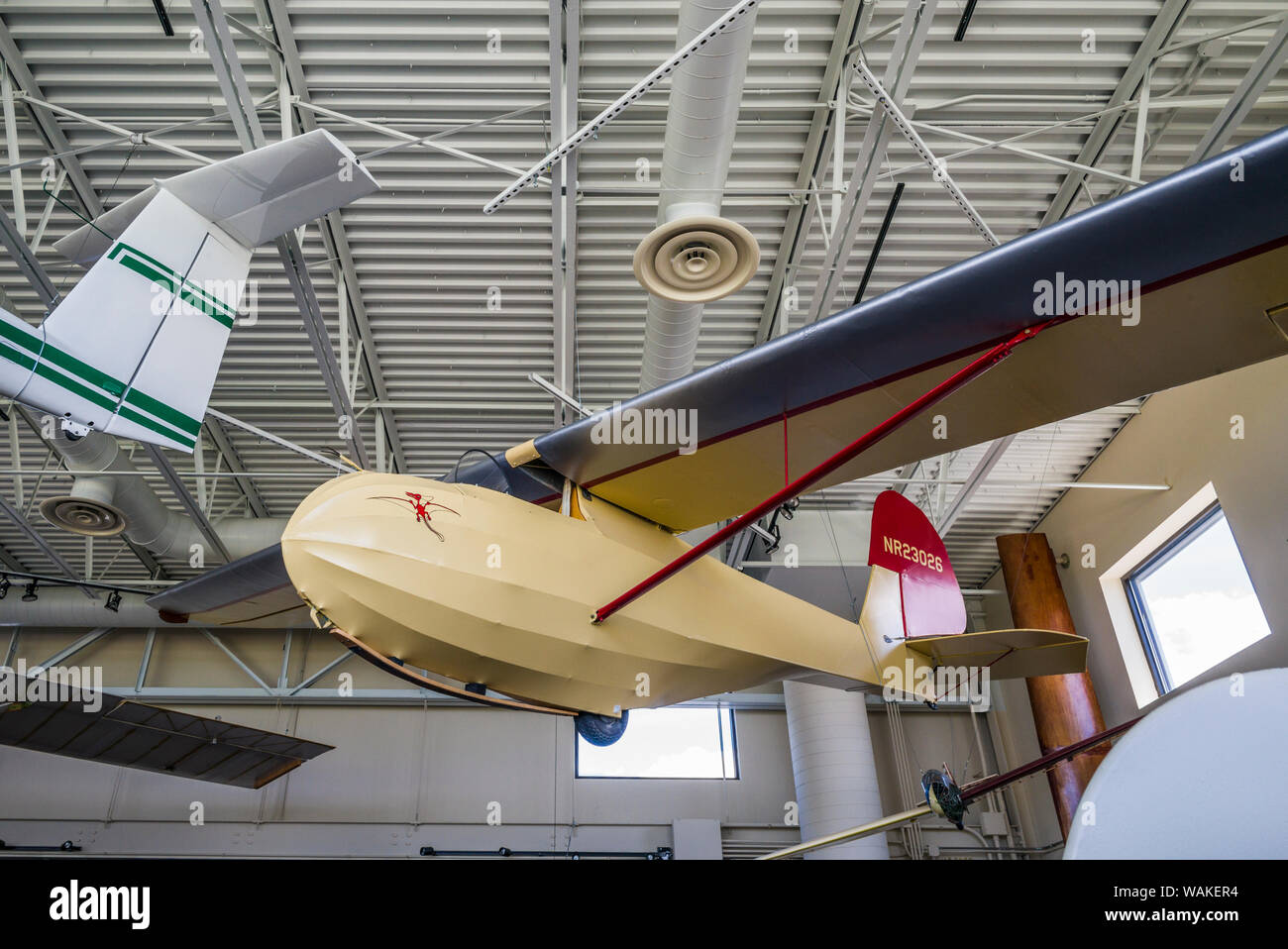 USA, New York, Elmira. National Soaring Museum interior with historic gliders (Editorial Use