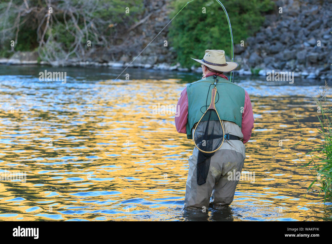 People fly fishing, Lower Deschutes River, Central Oregon, USA (MR) Stock Photo