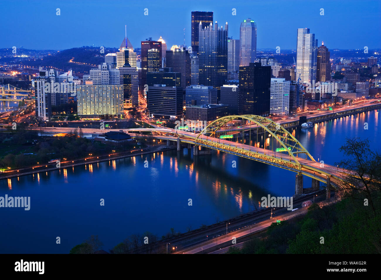 USA, Pennsylvania, Pittsburgh. City skyline at twilight. Credit as: Dennis Flaherty / Jaynes Gallery / DanitaDelimont.com Stock Photo
