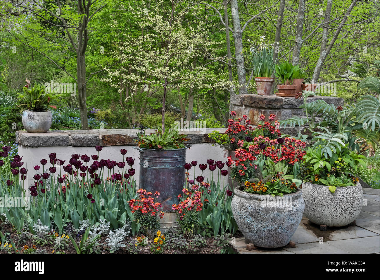 Colorful planters at entrance to Chanticleer Garden, Wayne