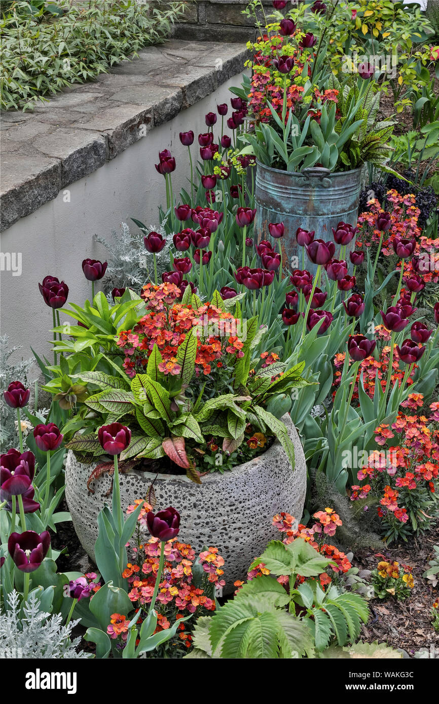 Colorful planters at entrance to Chanticleer Garden, Wayne