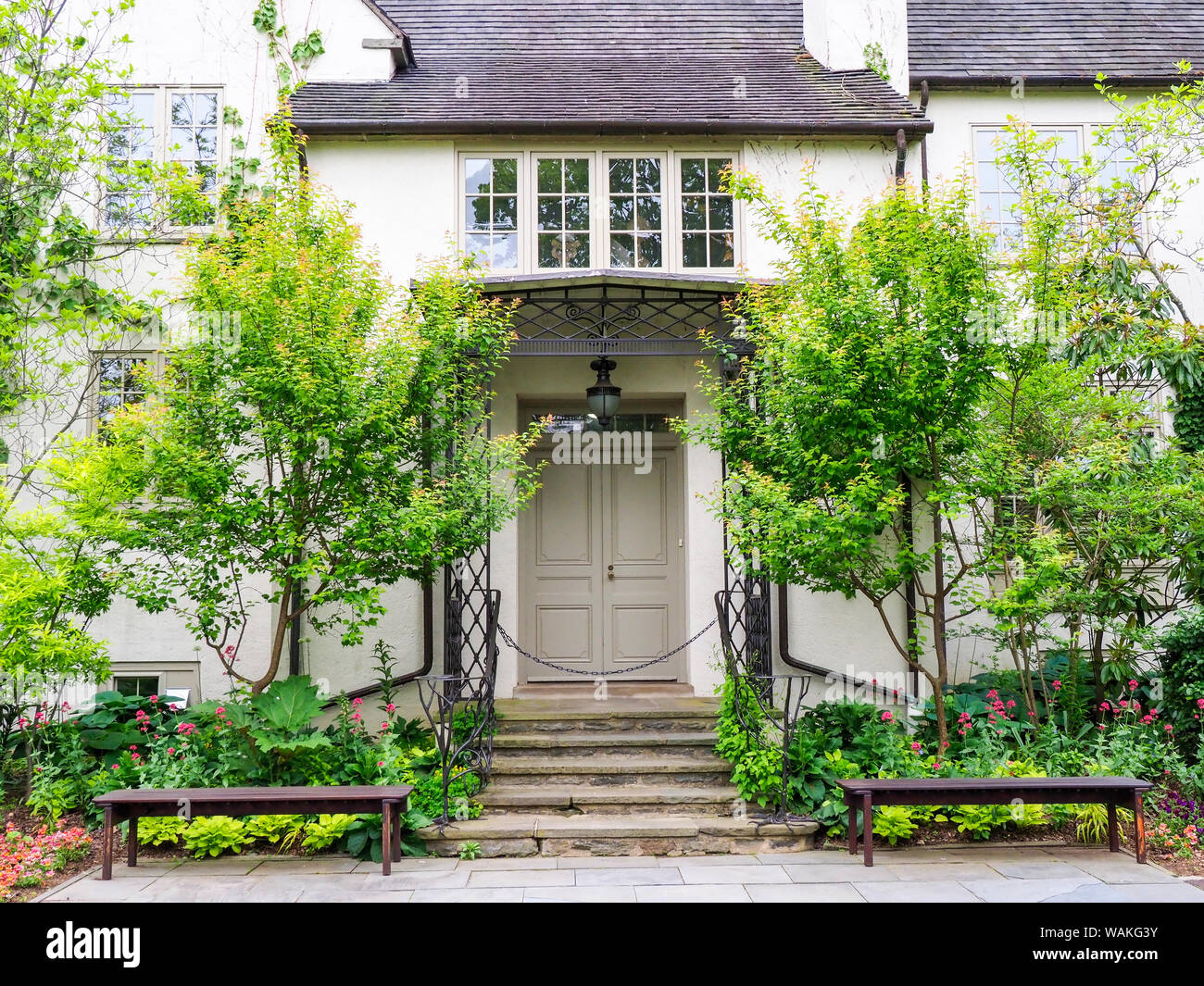 USA, Pennsylvania. Beautiful entryway to a garden house. Stock Photo